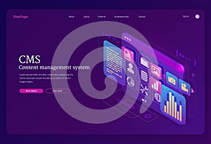 CMS, content management system isometric landing