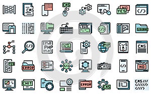 Cms development icons set vector flat