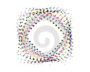 CMYK abstract dot Ronud circle flower leaf design, a blue pink with a dotted pink flower swirl logo, a circular dot pattern