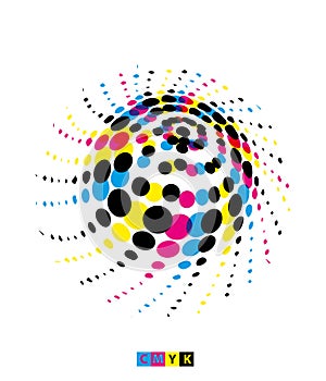 CMYK abstract dot Ronud circle flower leaf design, a blue pink with a dotted pink flower swirl logo, a circular dot pattern