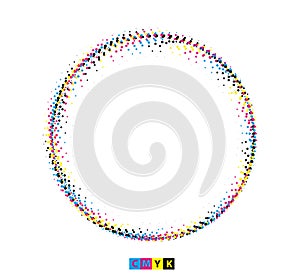 CMYK abstract dot Ronud circle flower leaf design, a blue pink with a dotted pink flower swirl logo, a circular dot pattern