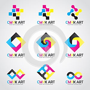 CMYK Art logo vector set design- cyan and magenta and yellow and keyblack color