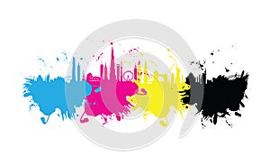 Cmyk building cityscape pattern splash