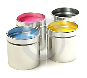 CMYK cans of paint