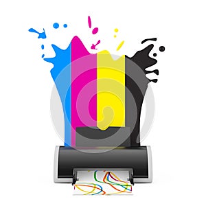 CMYK Colors behind Digital Inkjet Printer. 3d Rendering