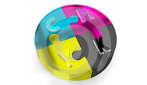 CMYK colors concept, jigsaw puzzle pieces - cyan, magenta, yellow, black