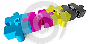 CMYK colors concept, jigsaw puzzle pieces - cyan, magenta, yellow, black