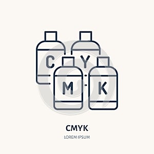 CMYK colors flat line icon. Paint printer buckets sign. Thin linear logo for printery, design studio