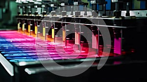 CMYK colors, printing house. Offset printing machine.