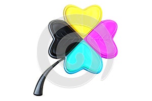 CMYK concept with leaf clover, 3D rendering