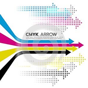 CMYK (cyan and magenta and yellow and key or black) arrow line and dot arrow vector art design