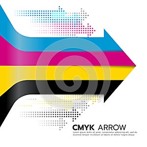 CMYK (cyan and magenta and yellow and key or black) arrow line and dot arrow vector art design