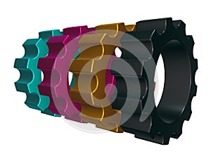 Cmyk gear wheels