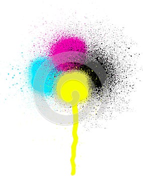 CMYK graffiti leaking drip sprayed element over white