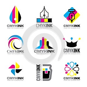 CMYK ink logo vector set design- cyan and magenta and yellow and key(black) color photo