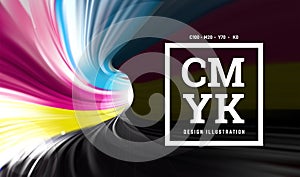 CMYK paint in the form of a 3D spiral pipe. Inside view. Vector illustration photo