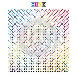 a cmyk pattern of abstract dots on a white background