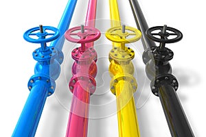 CMYK pipelines with valves