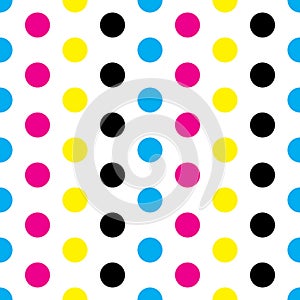 CMYK polka dot seamless pattern with regular rows