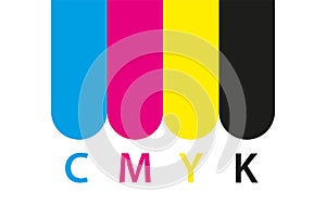 Cmyk print icon. Four circles in cmyk colors symbols. Cyan, magenta, yellow, key, black wheels