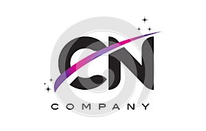 CN C N Black Letter Logo Design with Purple Magenta Swoosh