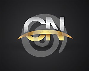CN initial logo company name colored gold and silver swoosh design. vector logo for business and company identity photo