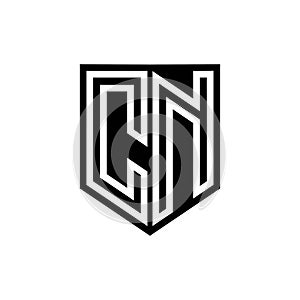 CN Logo monogram shield geometric white line inside black shield color design photo