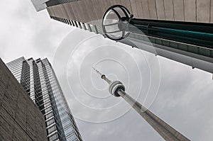 CN tower amidst modern building