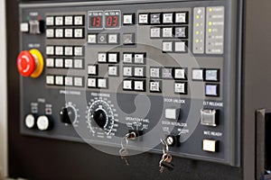 CNC control panel of lathe machine close up