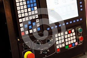 CNC control panel of machining center closeup