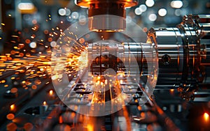 CNC Laser plasma cutting of metal modern industrial technology. Small depth of field
