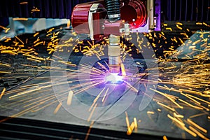 CNC Laser plasma cutting of metal, modern industrial technology.