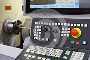 CNC lathe machine with a control panel