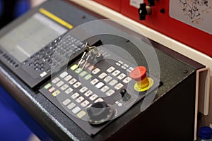 CNC lathe machine control panel close up