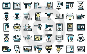 Cnc machine icons set line color vector