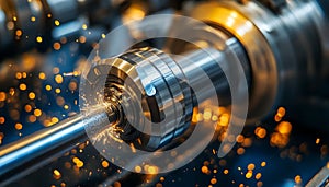 CNC Machine Milling Aluminum, Sparks Fly in Industrial Precision Engineering Close-Up