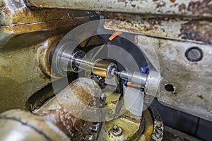 CNC machining of metal detail. Industrial milling cutting metalworking process