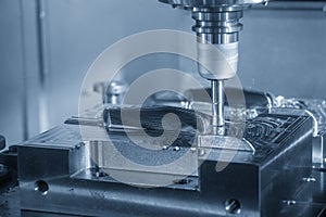 The CNC milling machine rough cutting the injection mold parts by indexable  endmill tools