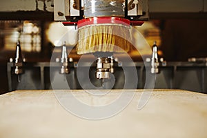 Cnc milling machine, woodwork industry. Tool with computer numerical control.