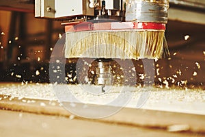 Cnc milling machine, woodwork industry. Tool with computer numerical control.
