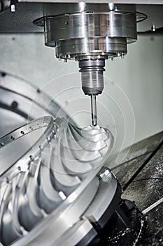 CNC milling machine work. metal processing impeller