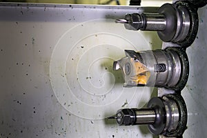 CNC in workshop Rotating head with tools