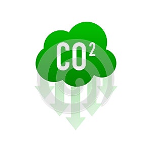 Co 2 emissions in flat style on green background. Simple vector illustration. Vector flat illustration
