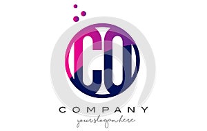 CO C O Circle Letter Logo Design with Purple Dots Bubbles