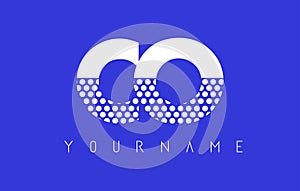 CO C O Dotted Letter Logo Design with Blue Background.