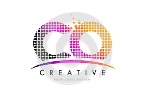 CO C O Letter Logo Design with Magenta Dots and Swoosh