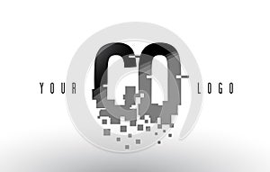CO C O Pixel Letter Logo with Digital Shattered Black Squares
