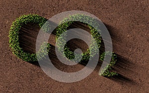 CO2, carbon dioxide, symbol growing as grass, ecology, environment or sustainability concept on brown soil background
