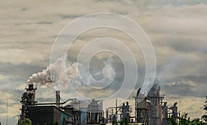 CO2 emissions. CO2 greenhouse gas emissions from factory chimneys. Carbon dioxide gas global air climate pollution. Carbon dioxide photo