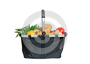Eco-friendly shopping basket filled with groceries